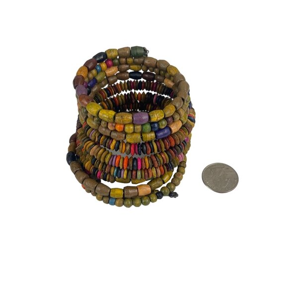 Colorful Wooden Beaded Coil Bracelet with Flower Charms - Picture 8 of 8